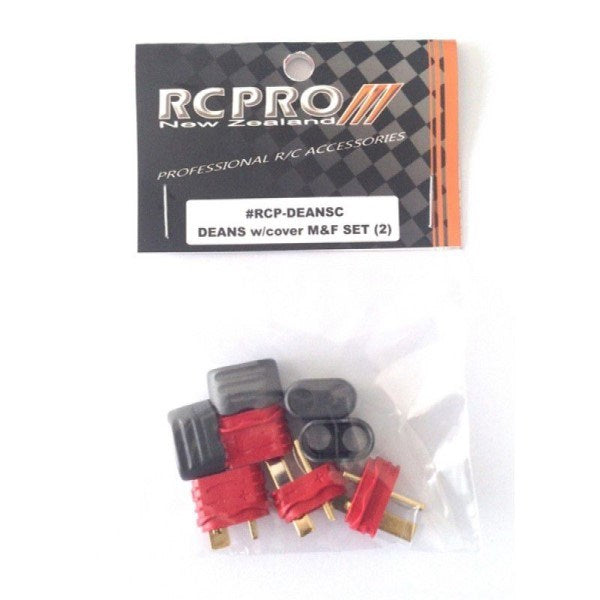 RC Pro Deans (T Plug) Male and Female Connectors w/Covers - 2 Pairs