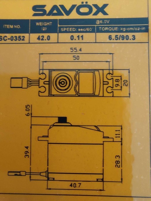 Savox SC-0352 STD size 6.5kg/cm Digital Servo 0.14 sec 6.0V 42g