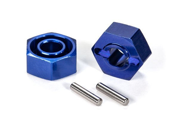 Traxxas 1654X - Wheel hubs 12mm hex (blue-anodized lightweight aluminum) (2)/ axle pins (2)