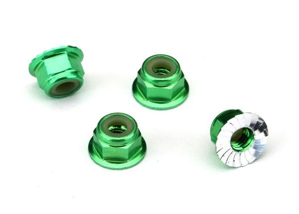 Traxxas 1747G - Nuts Aluminum Flanged Serrated (4Mm) (Green-Anodized) (4)