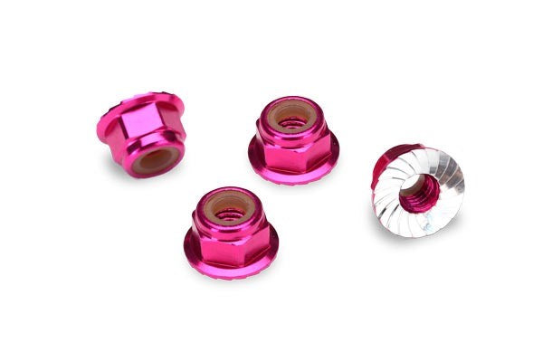 Traxxas 1747P - Nuts Aluminum Flanged Serrated (4Mm) (Pink-Anodized) (4)