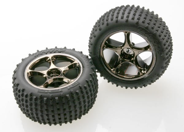 Traxxas 2470A - Tires & wheels assembled 2.2 black chrome wheels Alias 2.2 tires (2) Bandit rear