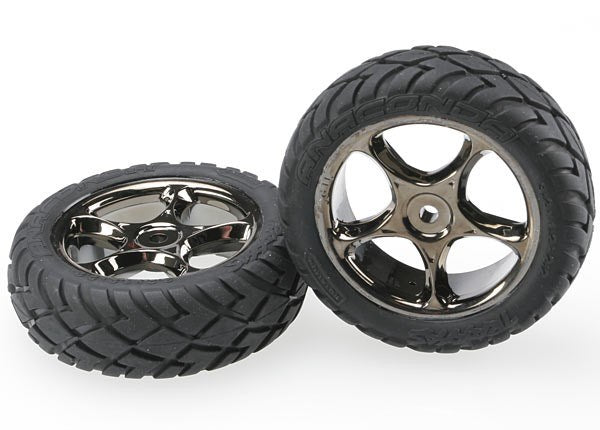 Traxxas 2479A - Tires & wheels assembled (Tracer 2.2" black chrome wheels Anaconda 2.2" tires with foam inserts) (2) (Bandit front)