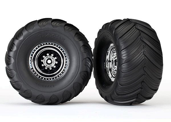 Traxxas 3663X - Chrome Wheels Terra Groove Dual Profile Tires (2)