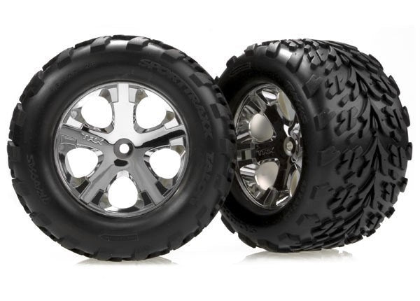 Traxxas 3668 - Tires & wheels assembled glued (2.8") (All-Star chrome wheels Talon tires foam inserts) (2WD electric rear) (2)
