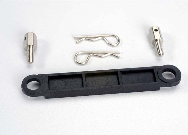 Traxxas 3727 - Battery hold-down plate (black)/ metal posts (2)/body clips (2)