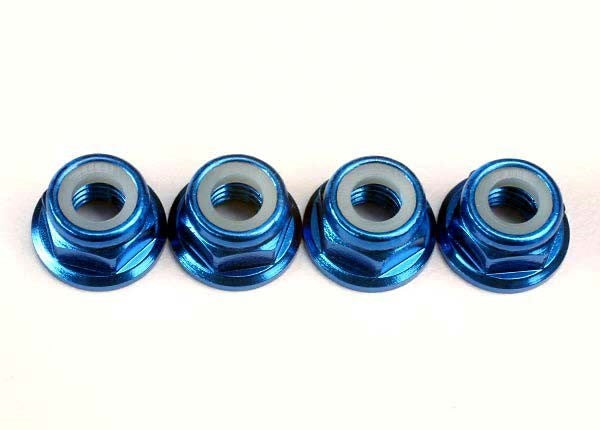 Traxxas 4147X - Nuts 5mm flanged nylon locking (aluminum blue-anodized) (4)