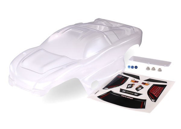 Traxxas 4412 - Body Nitro Rustler (clear requires painting)/window grille lights decal sheet/ wing and aluminum hardware