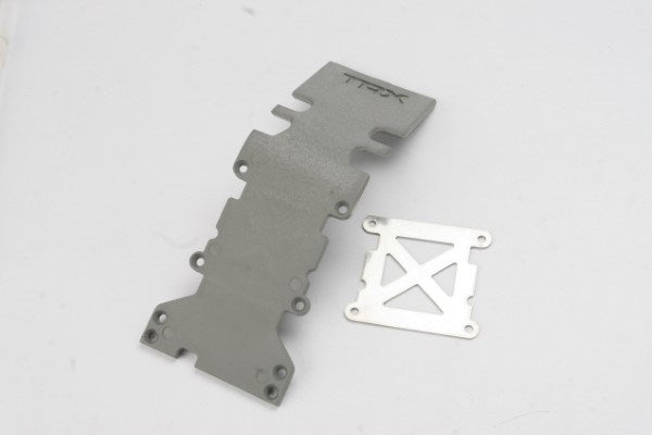 Traxxas 4938A - Skidplate Rear Plastic (Grey)/ Stainless Steel Plate