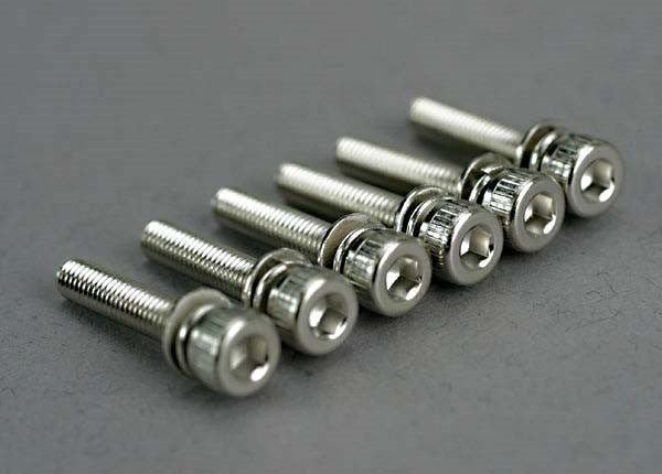 Traxxas 5142 - Screws 3x15mm caphead machine (hex drive) (with split and flat washers) (6)