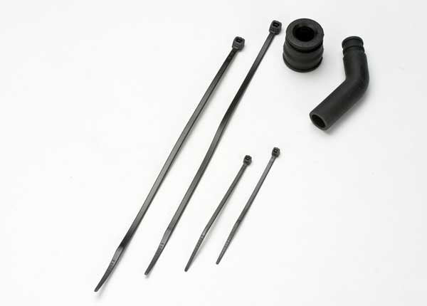 Traxxas 5245X - Pipe coupler molded (black)/ exhaust deflecter (rubber black)/ cable ties long (2)/ cable ties short (2)