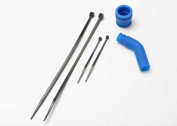 Traxxas 5245 - Pipe coupler molded (blue)/ exhaust deflecter (rubber blue)/ cable ties long (2)/ cable ties short (2)