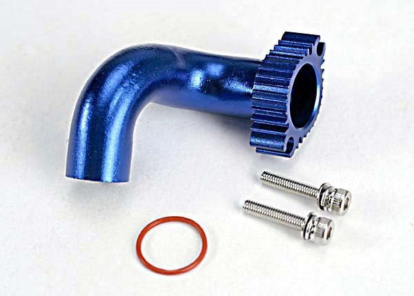 Traxxas 5287 - Header blue-anodized aluminum (for rear exhaust engines only) (TRX 2.5 2.5R 3.3)