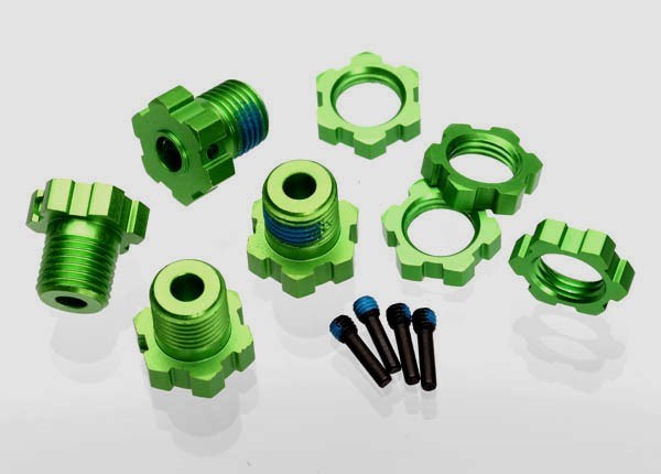 Traxxas 5353G - Wheel hubs splined 17mm (green-anodized) (4)/ wheel nuts splined 17mm (blue-anodized) (4)/ screw pins 4x13mm (with threadlock) (4)