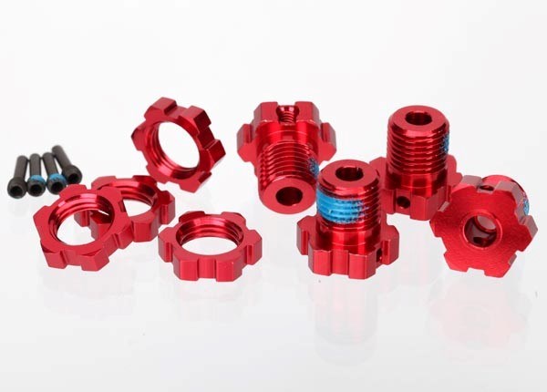 Traxxas 5353R - Wheel hubs splined 17mm (red-anodized) (4)/ wheel nuts splined 17mm (red-anodized) (4)/ screw pins 4x13mm (with threadlock) (4)