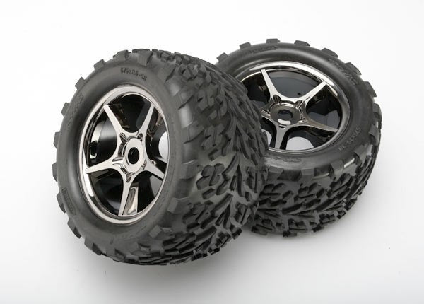 Traxxas 5374X - Tires & Wheels Assembled Glued (Gemini Black Chrome Wheels) (2)