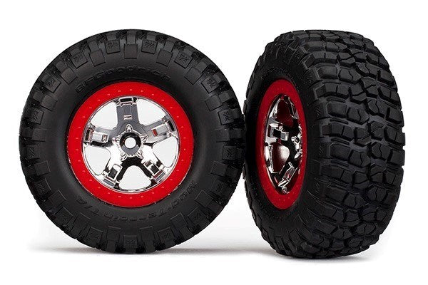 Traxxas 5867 - Tires & wheels assembled glued SCT red beadlock wheels (2)(4WD f/r 2WD rear)