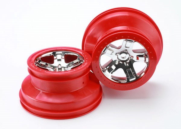 Traxxas 5868 - Wheels SCT Chrome Red Beadlock Style Dual Profile (2.2" outer 3.0" inner) (4WD front/rear 2WD rear only) (2)