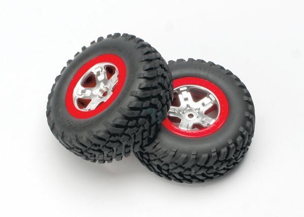 Traxxas 5873A - Tires & Wheels Assembled Glued (Sct Satin Chrome Red
