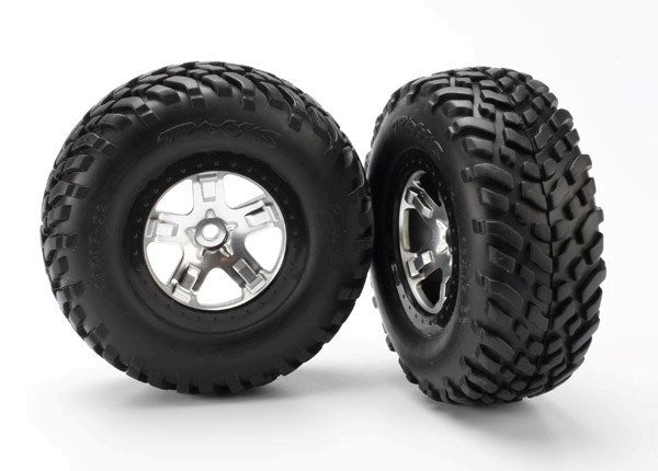 Traxxas 5873X - Tires & wheels assembled glued SCT satin black beadlock wheels (4WD f/r 2WD rear)