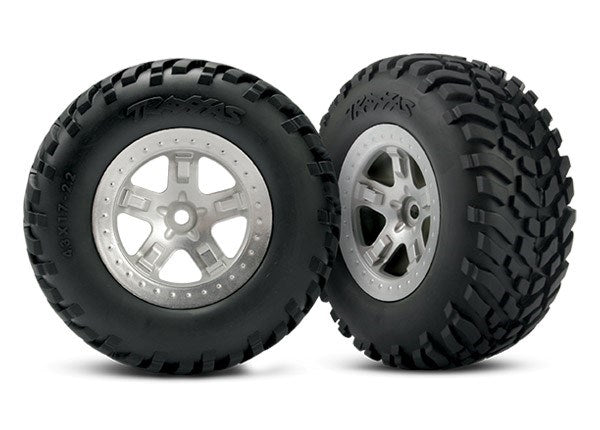 Traxxas 5873 - Tires & wheels assembled glued SCT satin beadlock wheels (2) (4WD f/r 2WD rear)