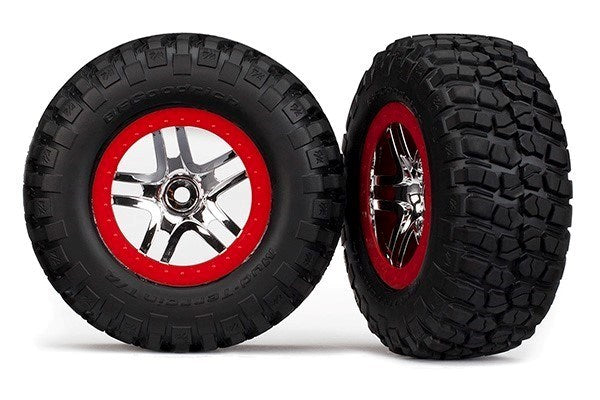 Traxxas 5877A - Tires & wheels assembled glued SCT chrome red beadlock wheels (2) (2WD front)