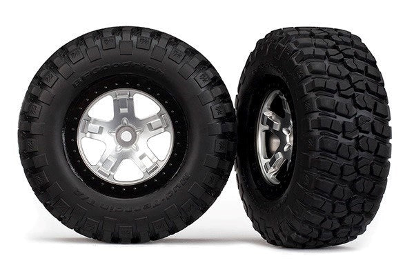 Traxxas 5878 - Tires & wheels assembled glued SCT satin black beadlock wheels (2)(4WD f/r 2WD rear)