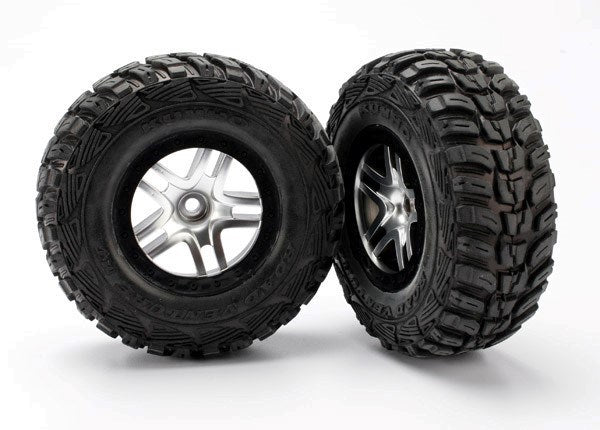 Traxxas 5882R - Tires & wheels assembled glued SCT chrome black beadlock wheels (2) (2WD front)