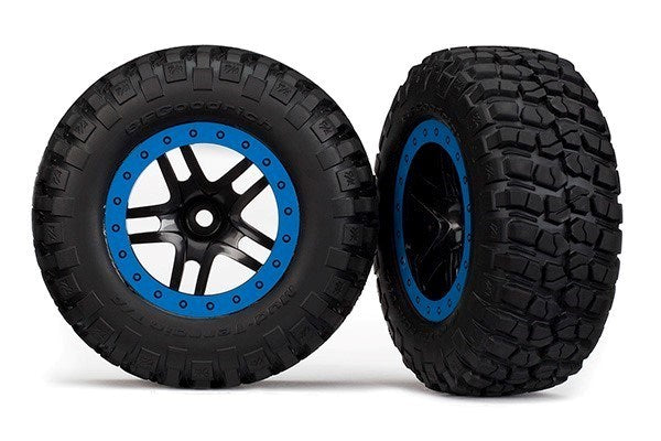 Traxxas 5883A - Tire & wheel glued SCT  black blue beadlock wheels (2) (4WD f/r 2WD r)