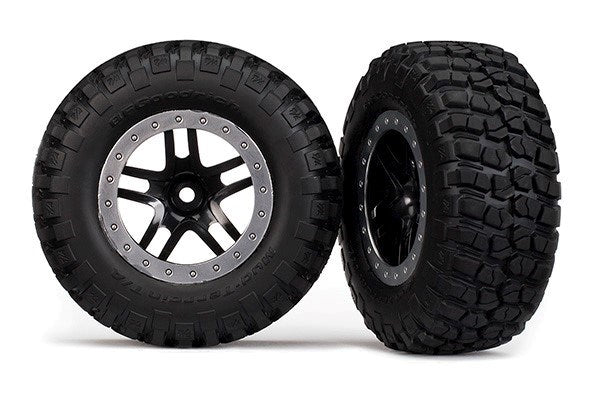 Traxxas 5883 - Tires & wheels assembled glued SCT black chrome beadlock (2) (4WD f/r 2WD rear)