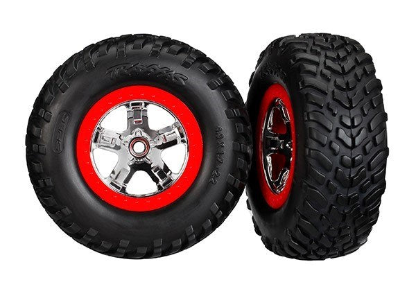 Traxxas 5887 - Tires & Wheels Glued Chrome Wheels Red Beadlock (2) (4Wd F/R 2Wd Rear)