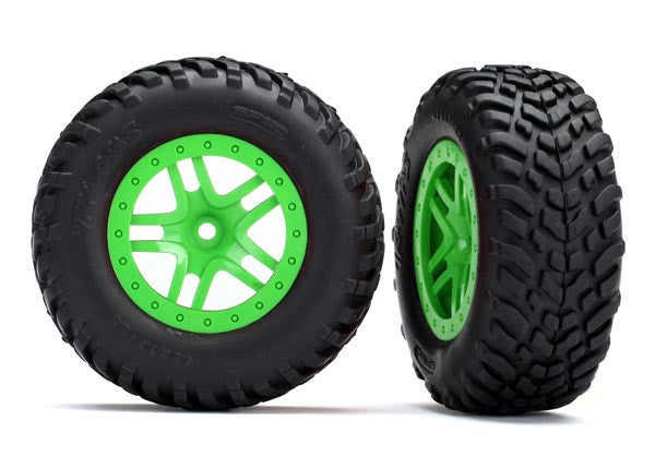 Traxxas 5892G SCT Split-Spoke green wheels SCT off-road racing tires (2)