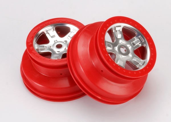 Traxxas 5972A - Wheels Sct Satin Chrome With Red Beadlock Dual Profile (2.2" outer 3.0" inner) (2)