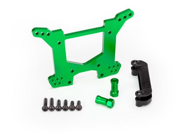 Traxxas 6738G Shock tower rear 7075-T6 aluminum (green-anodized) (1)/ body mount bracket (1)