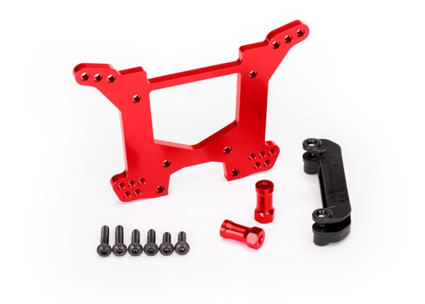 Traxxas 6738R Shock tower rear 7075-T6 aluminum (red-anodized) (1)/ body mount bracket (1)