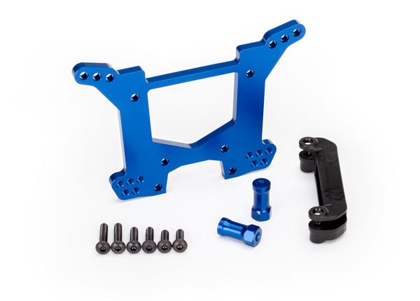 Traxxas 6738X Shock tower rear 7075-T6 aluminum (blue-anodized) (1)/ body mount bracket (1)