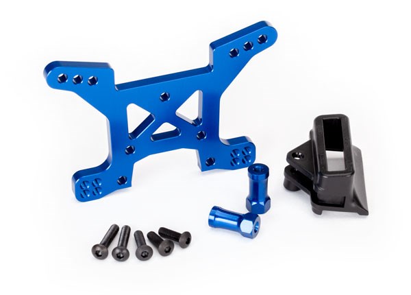 Traxxas 6739X Shock tower front 7075-T6 aluminum (blue-anodized) (1)/ body mount bracket (1)