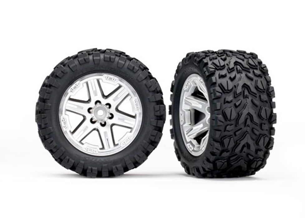 Traxxas 6773R - 2.8' RXT satin chrome wheels Talon Extreme tires  (2)
