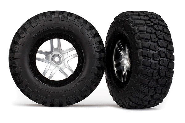 Traxxas 6873X - Tires & wheels assembled glued SCT chrome black beadlock (2) (4WD f/r 2WD rear)