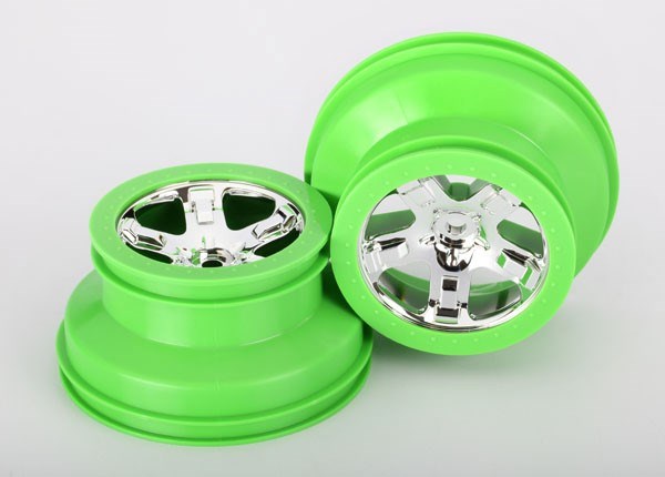 Traxxas 6875 - Wheels SCT Chrome Green Beadlock Style Dual Profile (2.2" outer 3.0" inner) (2) (4WD front/rear 2WD rear only)