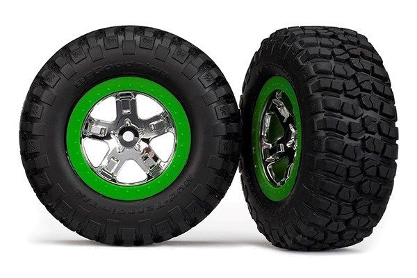 Traxxas 6876 - Tires & wheels assembled glued SCT green beadlock wheels (2) (4WD f/r 2WD rear)