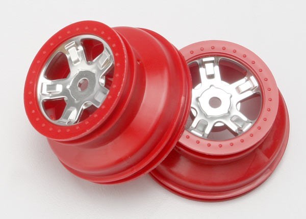 Traxxas 7072A - Wheels SCT Satin Chrome Red Beadlock Style Dual Profile (1.8" inner 1.4" outer) (2)