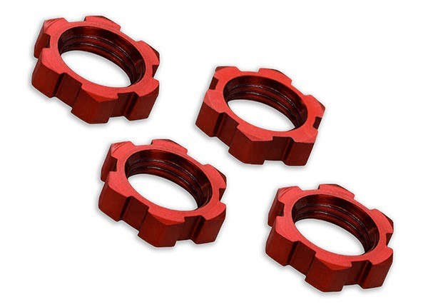 Traxxas 7758R - Wheel Nuts Splined 17Mm Serrated (Red-Anodized) (4)