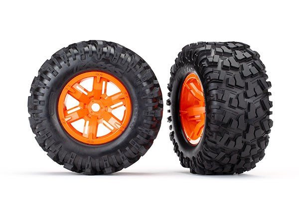 Traxxas 7772T X-Maxx orange wheels Maxx AT tires (2)