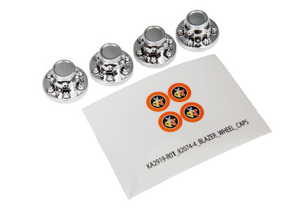 Traxxas 8164 Center caps wheel (chrome) (4)/ decal sheet (requires #8255A extended stub axle)