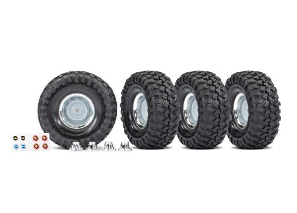 TRAXXAS 8166X Tires and wheels assembled glued (1.9' chrome wheels Canyon Trail) (4)