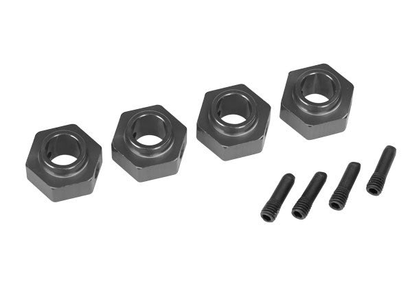 Traxxas 8269A Wheel hubs 12mm hex 6061-T6 aluminum (charcoal gray-anodized) (4)/ screw pin (4)