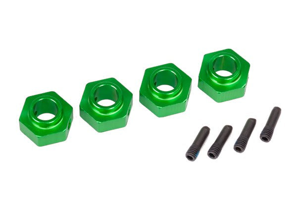 Traxxas 8269G Wheel hubs 12mm hex 6061-T6 aluminum (green-anodized) (4)/ screw pin (4)