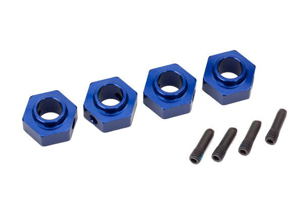 Traxxas 8269X Wheel hubs 12mm hex 6061-T6 aluminum (blue-anodized) (4)/ screw pin (4)