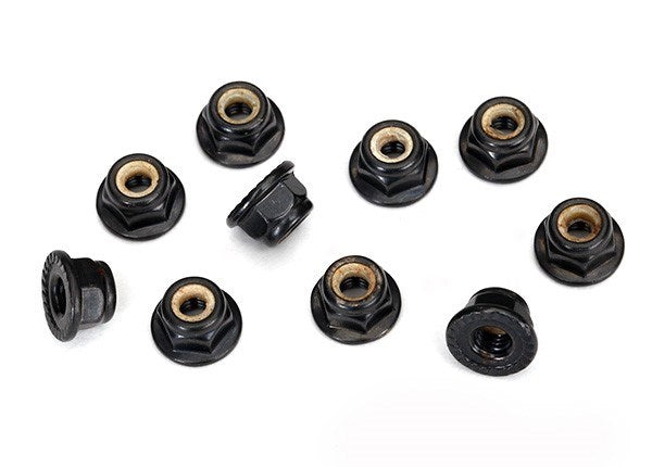 Traxxas 8347 - Nuts 4mm flanged nylon locking serrated (black) (10)